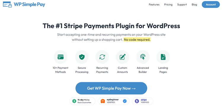 wp simple pay homepage