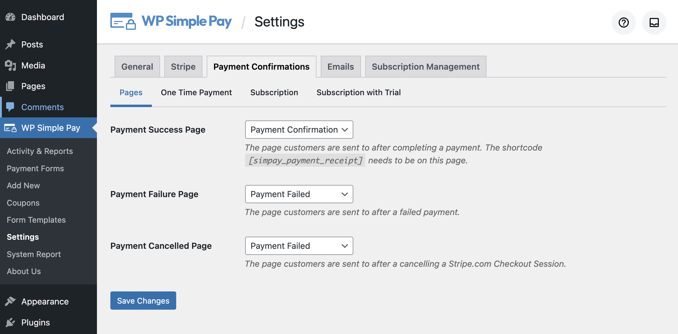 payment confirmation settings