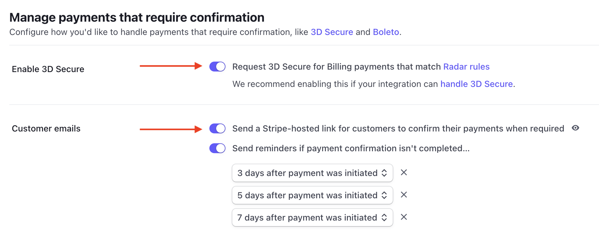 Stripe 3d secure authentication settings